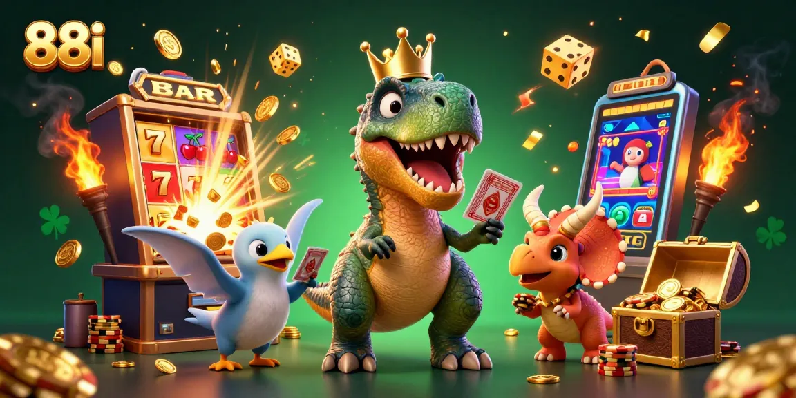 Experience thrilling gameplay at 88i with a dynamic illustration of vibrant casino characters.