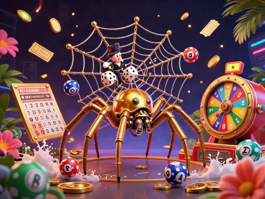 Engage with MAGNUM188's thrill as a steampunk spider captures dice in its golden web.