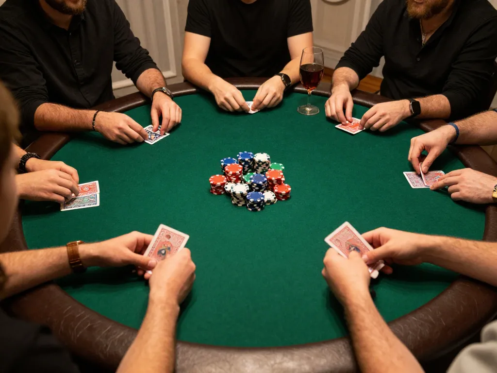Players engaging in strategic poker gameplay at home, showcasing community and excitement with mm88pc at the center of the action.