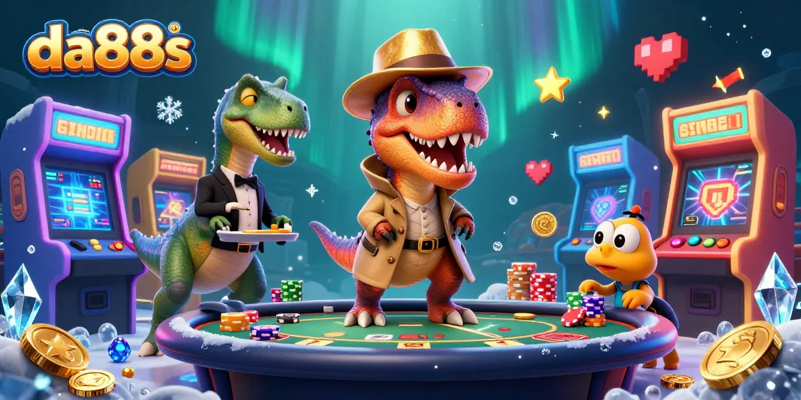 da88s velociraptor card counter at blackjack table amid colorful casino elements