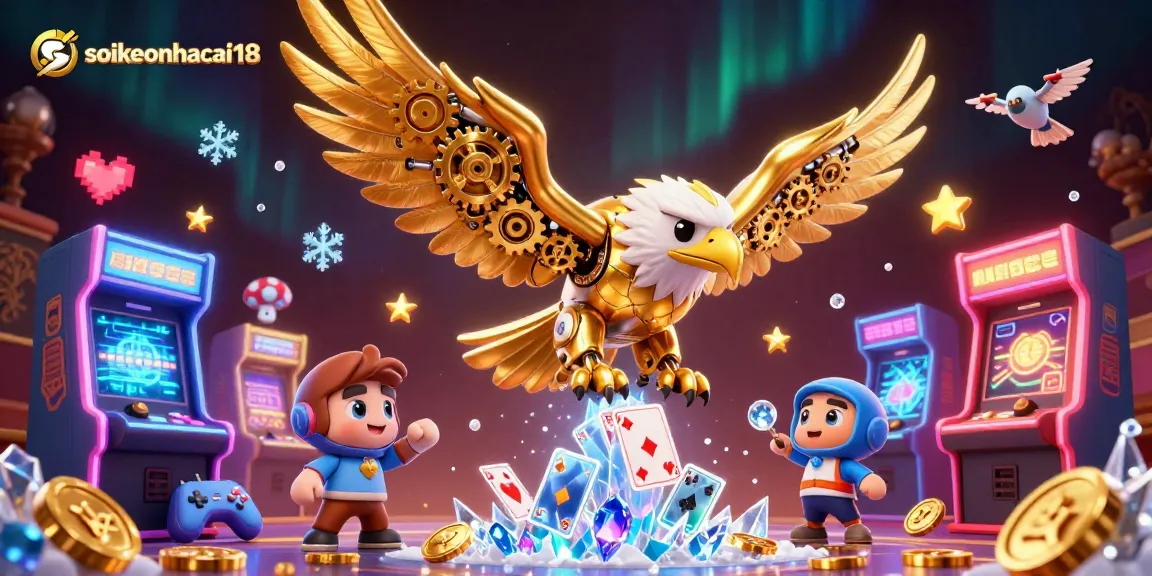 Experience thrilling action with soikeonhacai18 as the golden eagle dives through holographic cards.