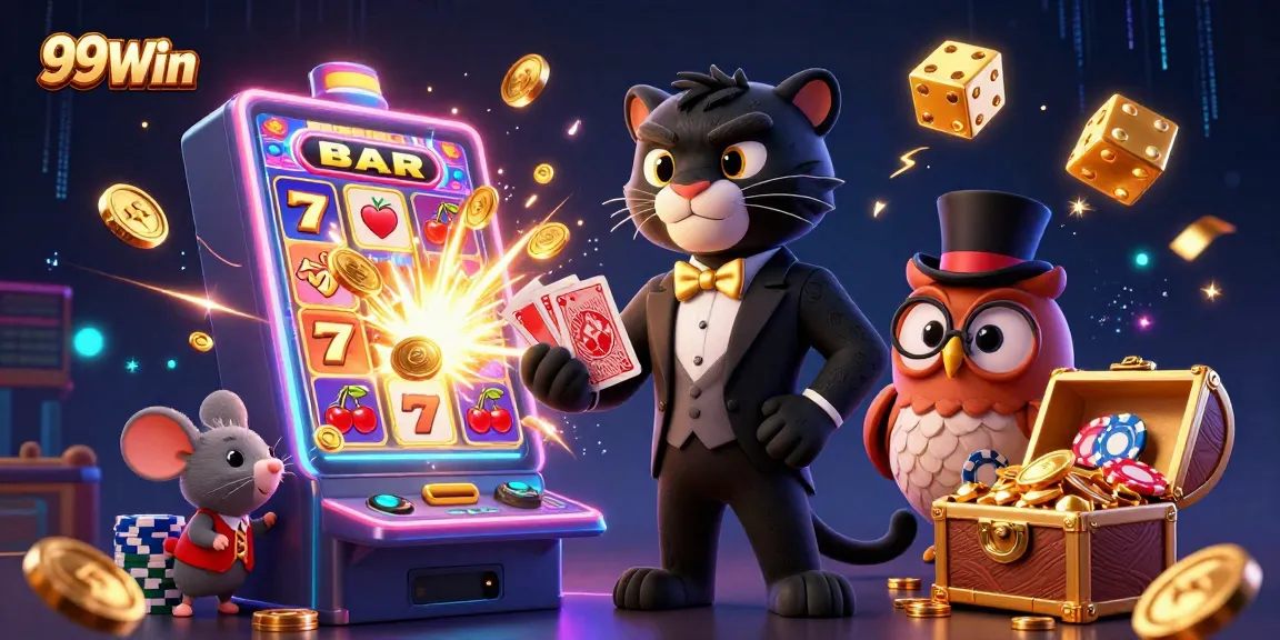 Experience thrilling gameplay with 99Win, featuring a panther dealer and lively casino elements.