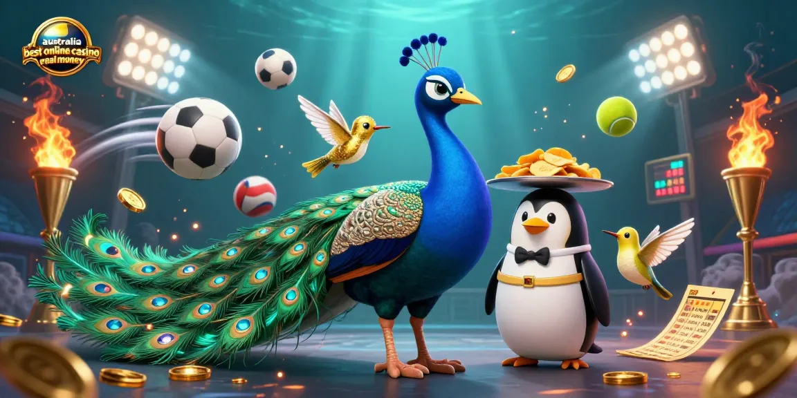 Engage with the excitement of australia best online casino real money featuring an aristocratic peacock and dynamic sports elements.