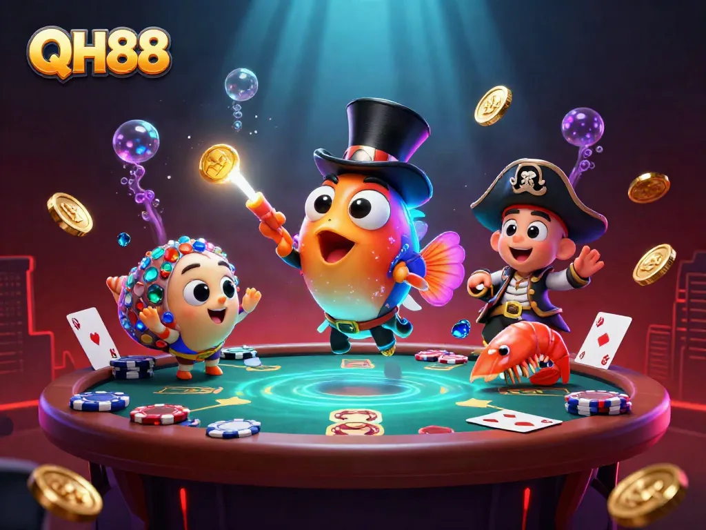 Play the exciting games at QH88 with vibrant casino elements and celebratory scenes.