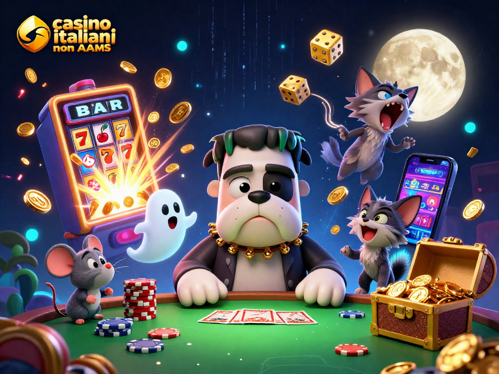 Gioca ai casino italiani non AAMS con un cane Frankenstein che distribuisce carte in un'atmosfera coinvolgente.