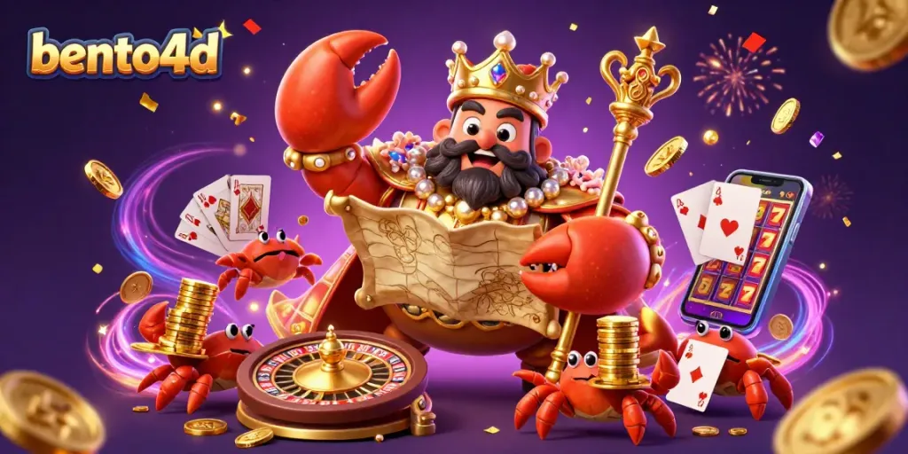Engage with bento4d as a golden crab emperor rules the casino, surrounded by wealth and excitement.