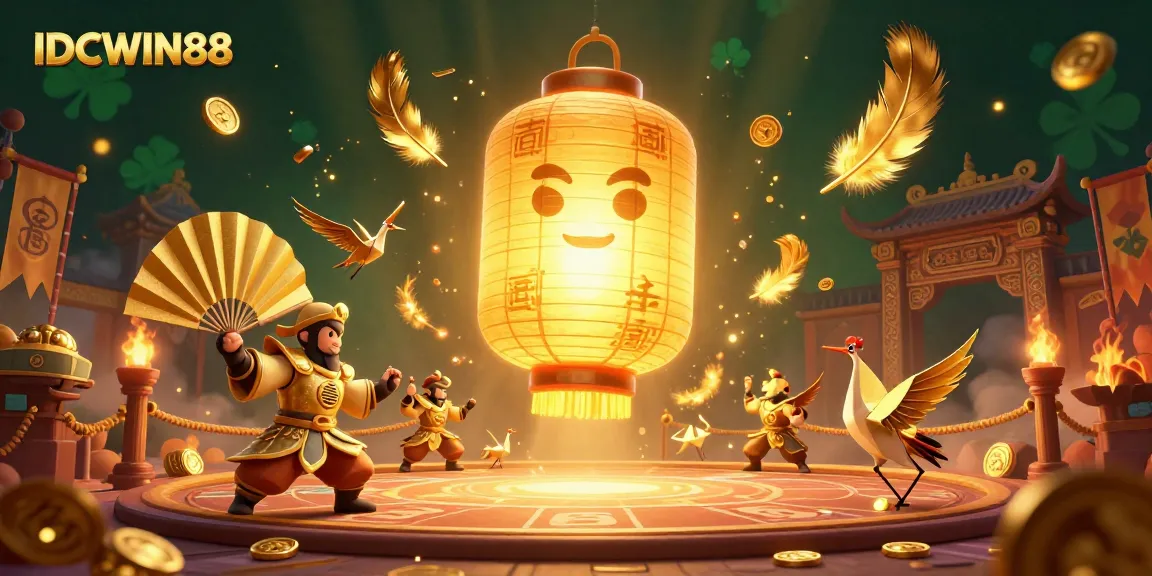 Experience thrilling gaming with IDCWIN88’s vibrant scene filled with golden lanterns and casino elements.