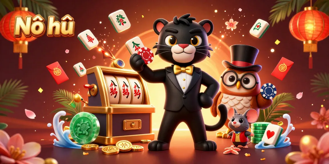 Engage in thrilling Nổ hũ gameplay with our stylish characters in a vibrant casino scene.