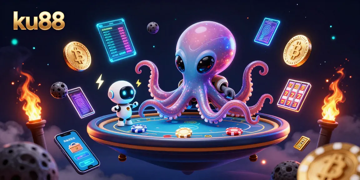 Engage with ku88 and its thrilling poker experience through an alien octopus in space.