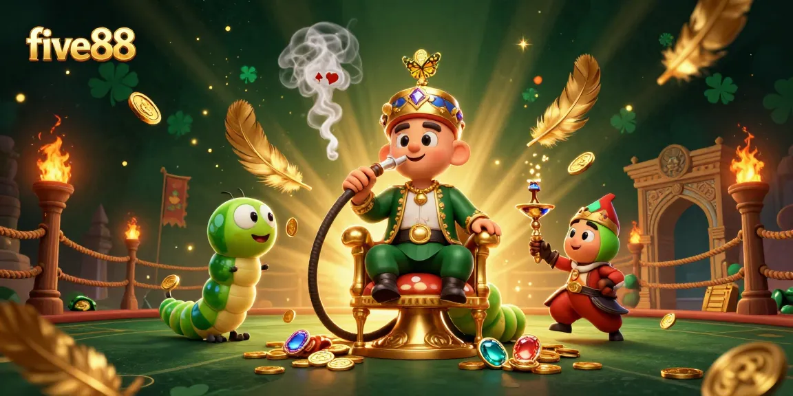 Experience the excitement of five88 with this dynamic illustration of casino elements and characters.
