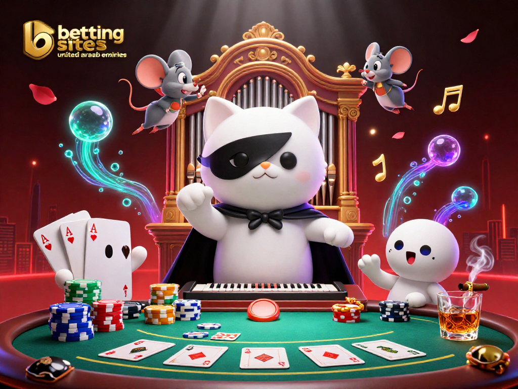 Engaging scene illustrating betting sites united arab emirates with casino characters and poker elements.