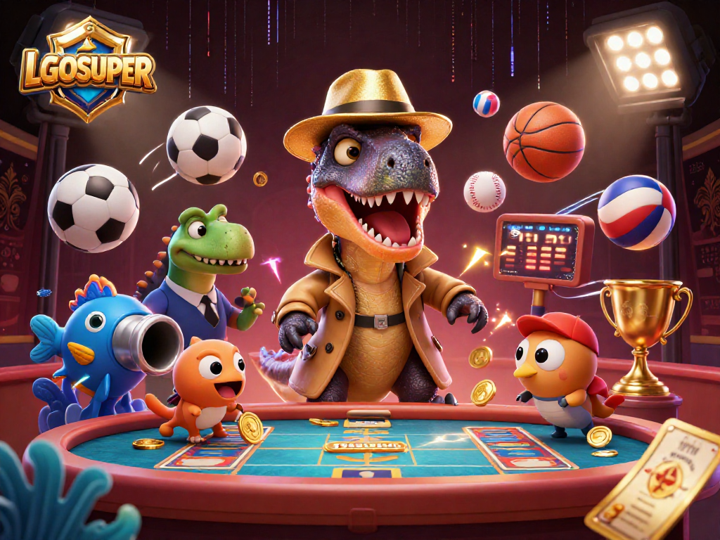 Engage with LGOSUPER's exciting fish shooting game, featuring vibrant characters and action-packed elements.