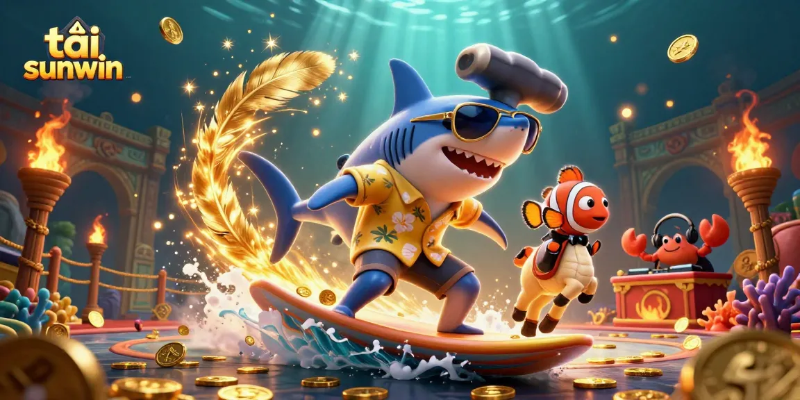 Experience the thrilling world of online gaming with tải sunwin as the shark and clownfish surf on gold coins