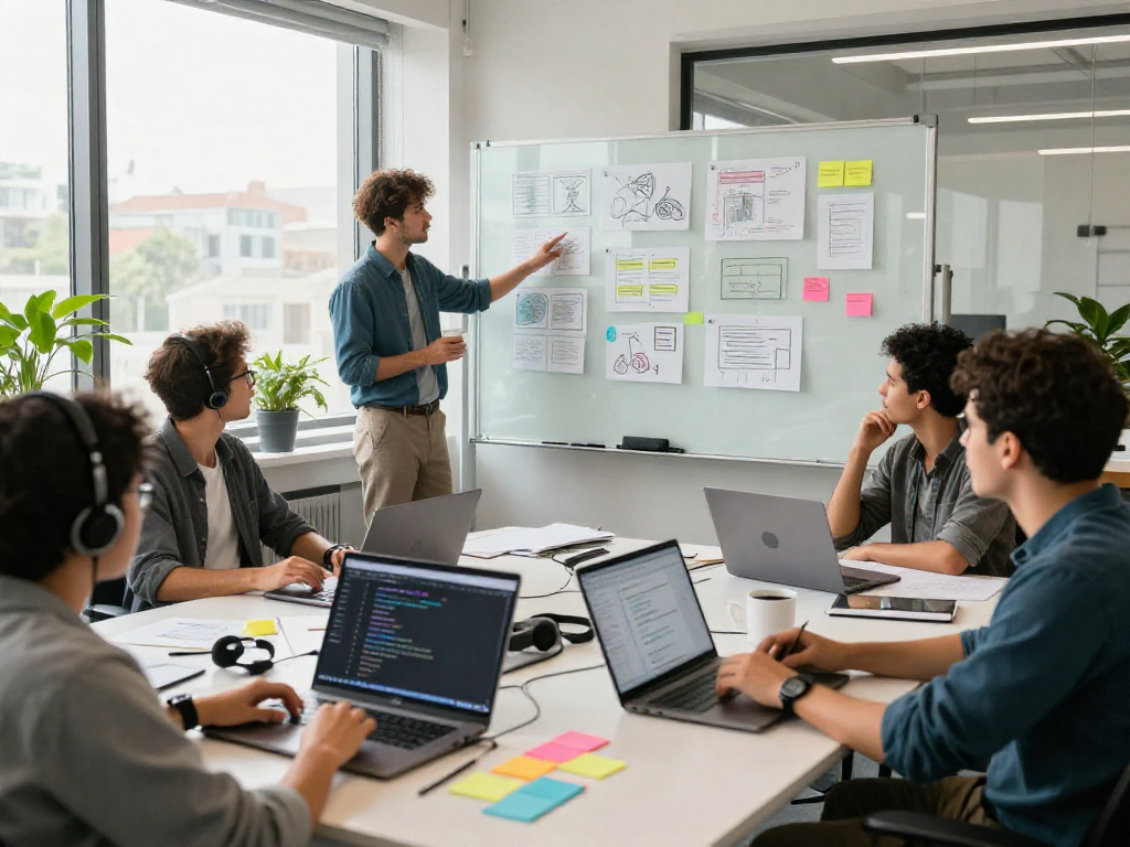 Escena de equipo colaborativo de Immediate Edge trabajando en soluciones de software en un entorno moderno.