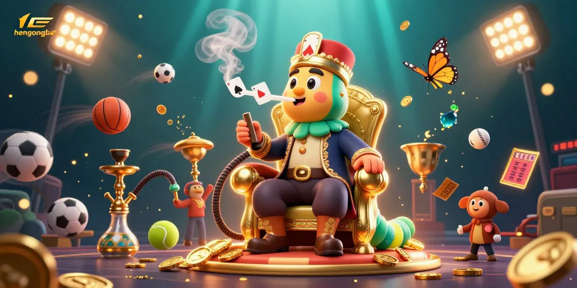 Engage in thrilling gameplay at hengongbet with a dynamic 3D casino illustration showcasing sports and gaming excitement.