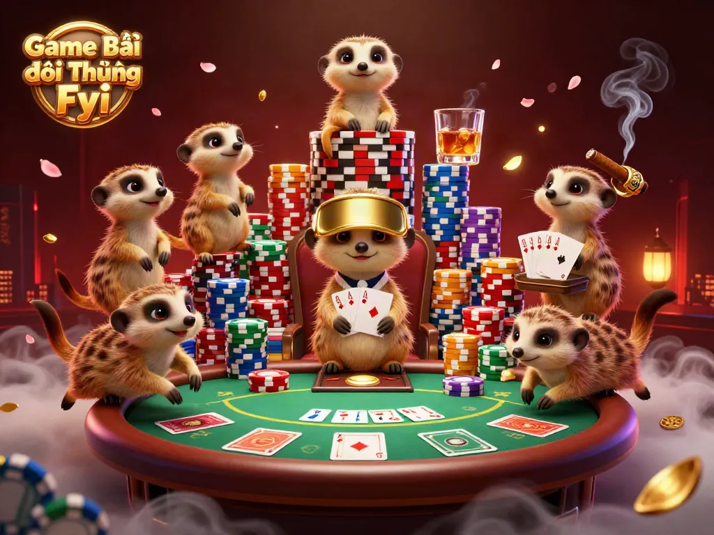 Experience the excitement of Game Bài Đổi Thưởng Fyi with meerkats running a colorful casino operation.