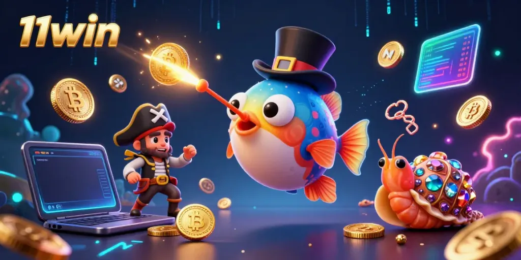 Engaging deep-sea scene showcasing 11win, featuring a vibrant anglerfish attracting winnings, ideal for casino enthusiasts.
