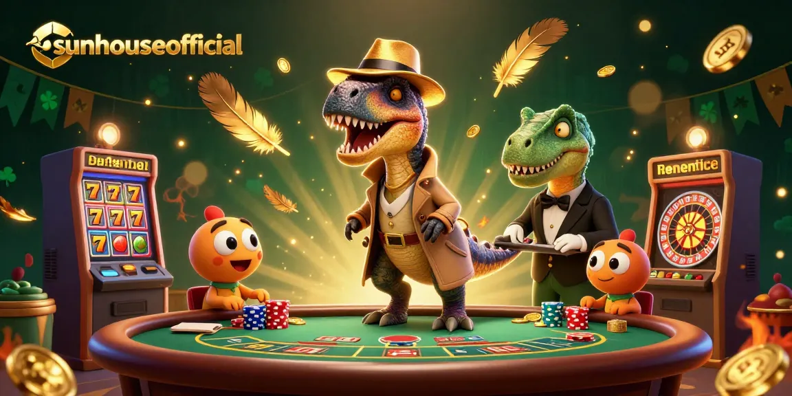Experience the excitement of gambling at sunhouseofficial with a velociraptor card counter and stegosaurus pit boss.