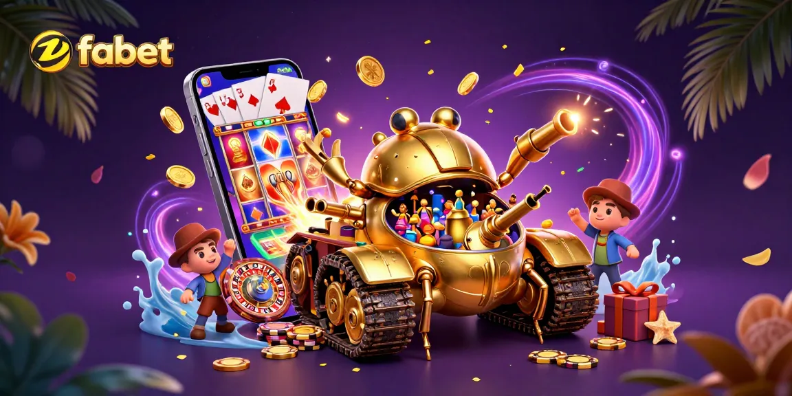 Engage with fabet's unique casino experience featuring a golden beetle tank and vibrant gaming elements.