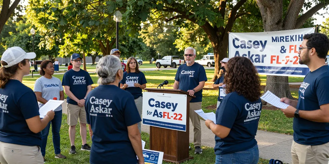 Casey Askar supporters engaging at a FL-22 campaign rally in a community park.