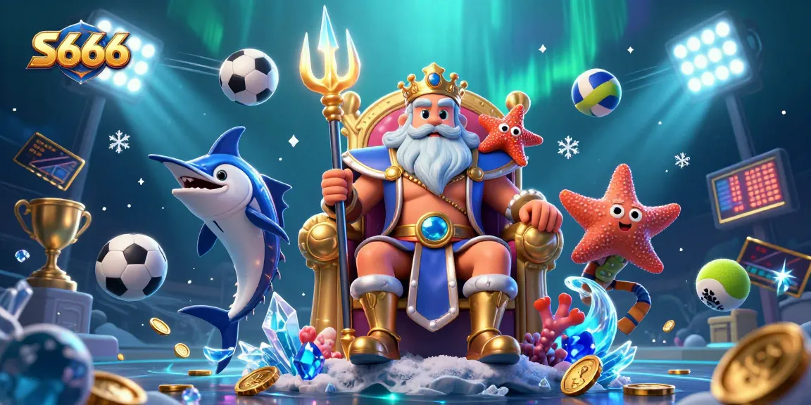 S666 brings players excitement with Neptune and samurai in a vibrant underwater casino scene.