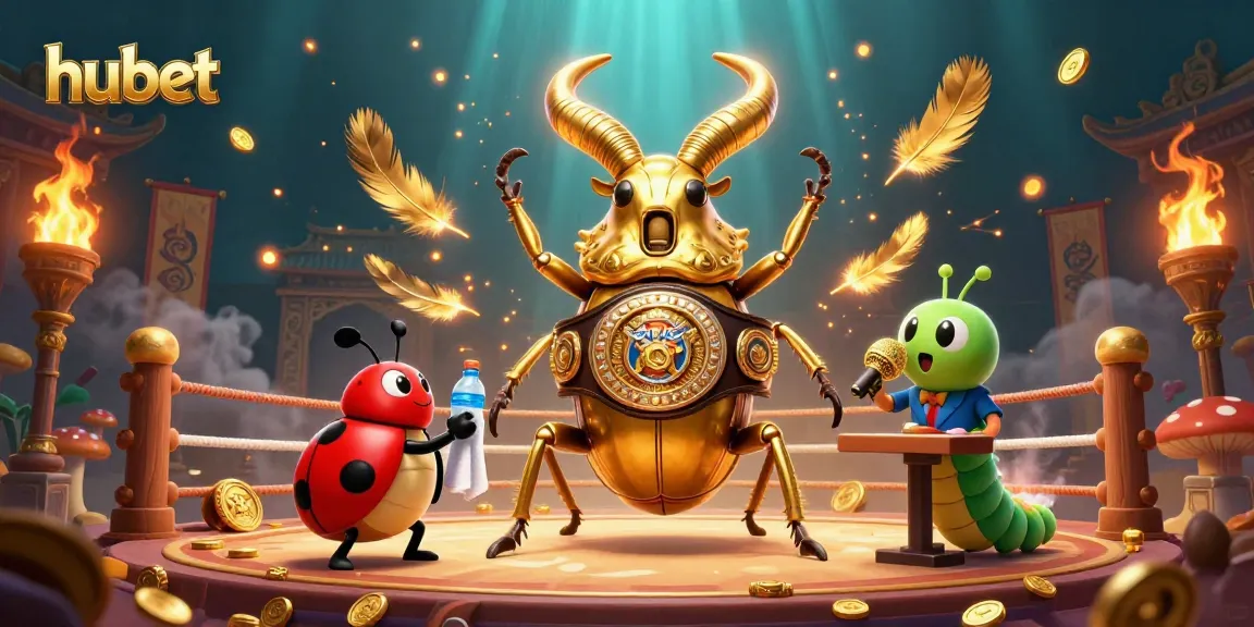 Experience thrilling gameplay and action at hubet with a dynamic illustration featuring a champion beetle and casino elements.