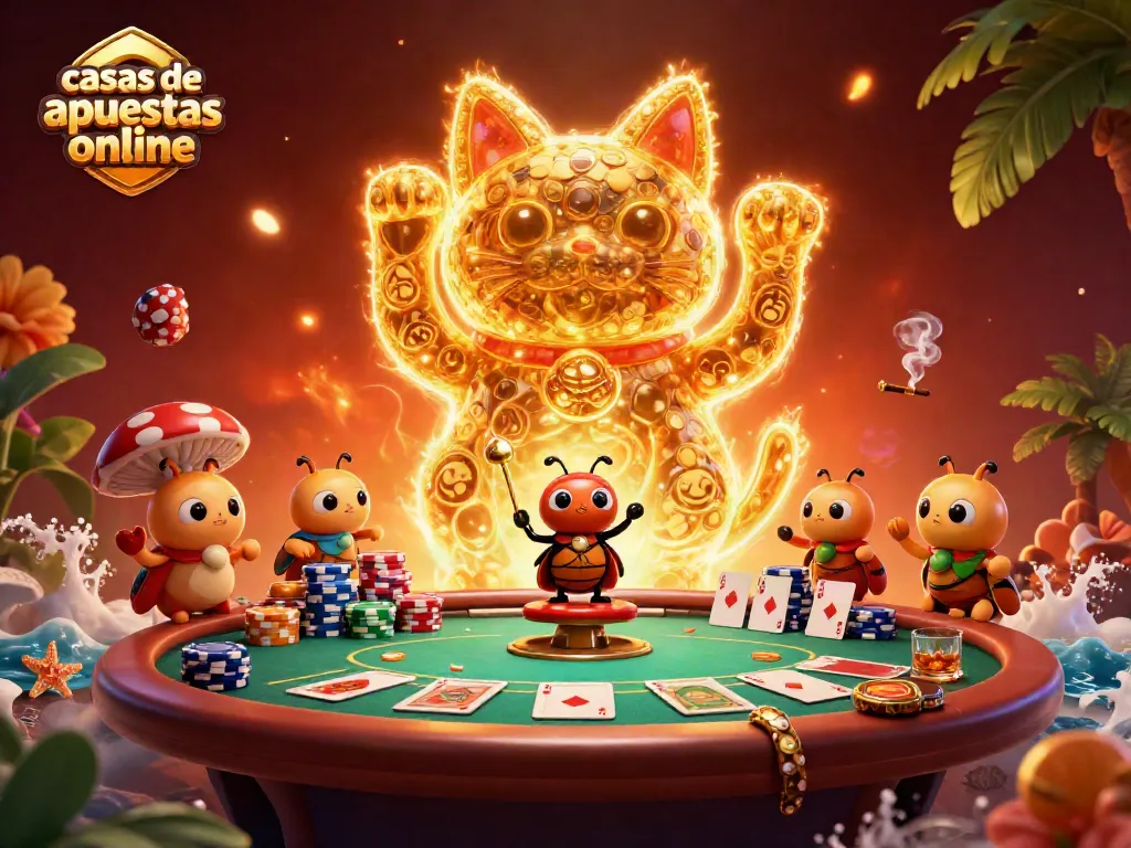 Disfruta de las mejores casas de apuestas online en una escena vibrante repleta de símbolos de casino.