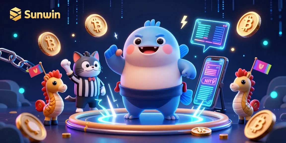 Experience the excitement of Sunwin in a vibrant underwater casino scene featuring adorable characters.