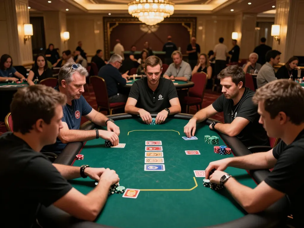 Players engaging in strategy at a poker table at spacucina casino, showcasing high-stakes gameplay.