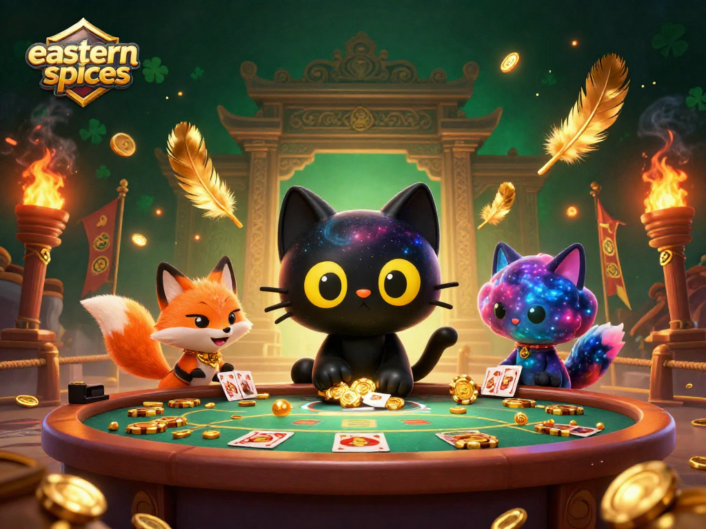 Spin to win at easternspices casino, where the black hole cat attracts golden chips and action!