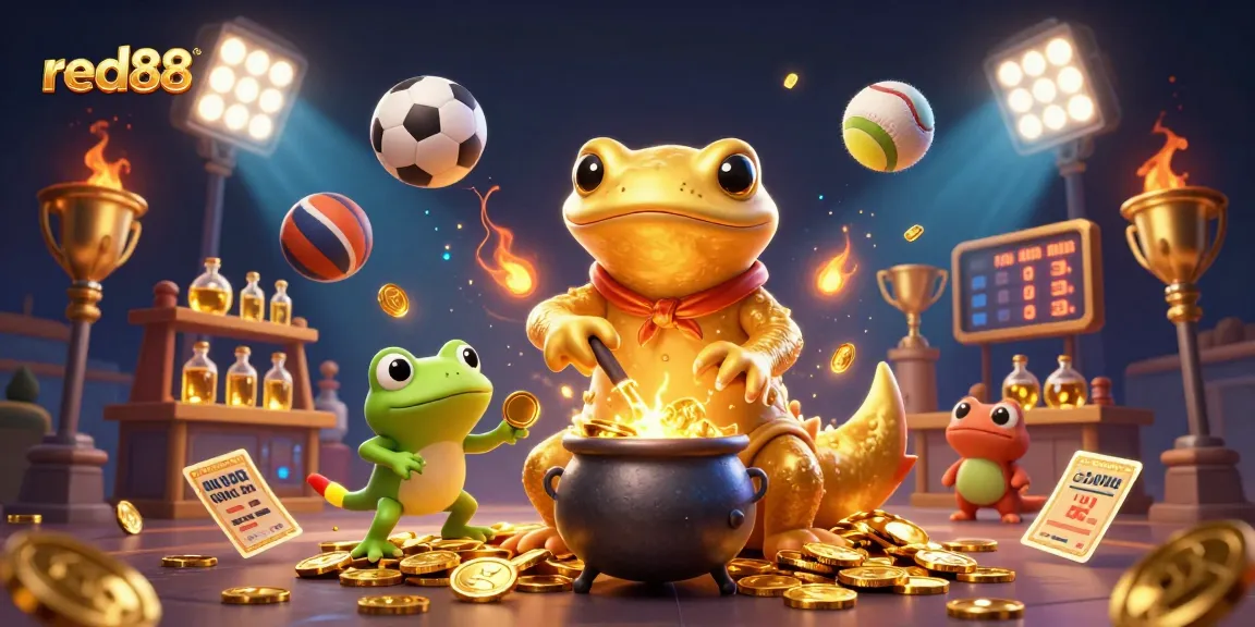Watch red88's immersive casino scene with alchemists and sports elements bringing excitement to gambling.
