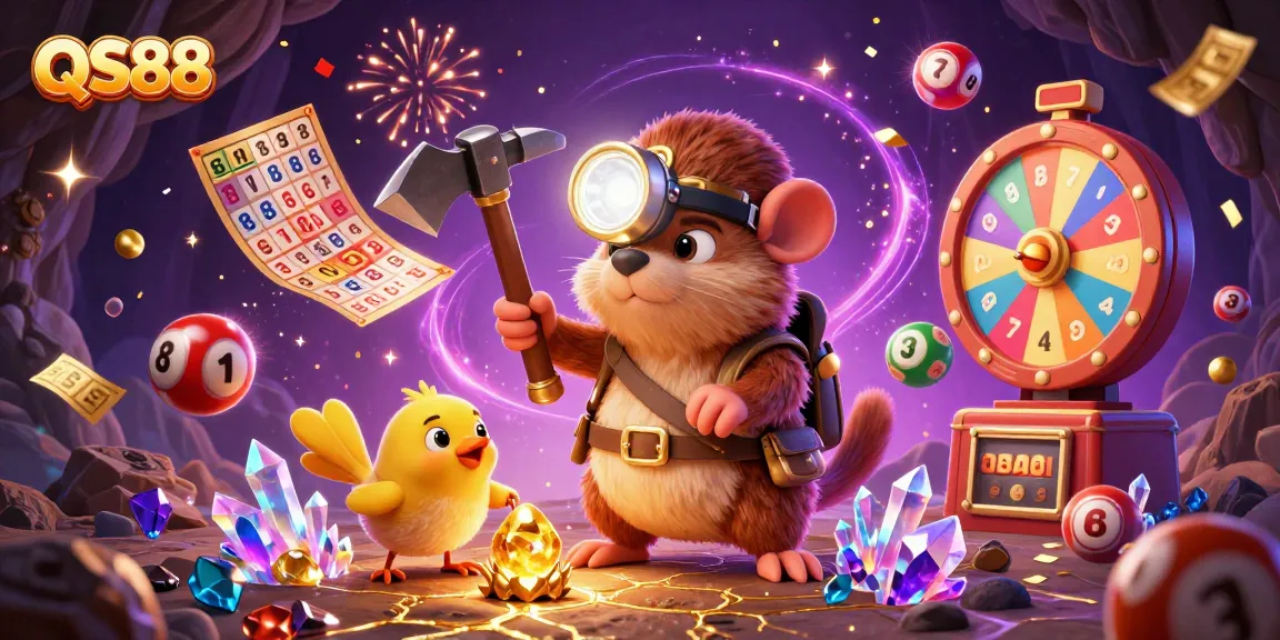 Engage with exciting gaming at QS88 featuring vibrant lottery elements and dynamic 3D characters.