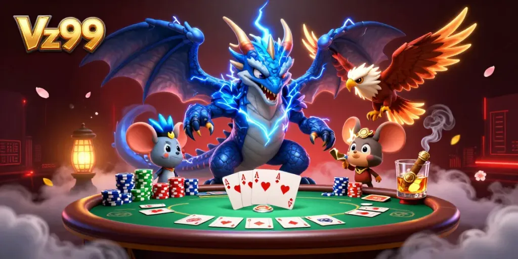 Experience thrilling gameplay at Vz99 with an electrifying scene featuring a vibrant poker game.
