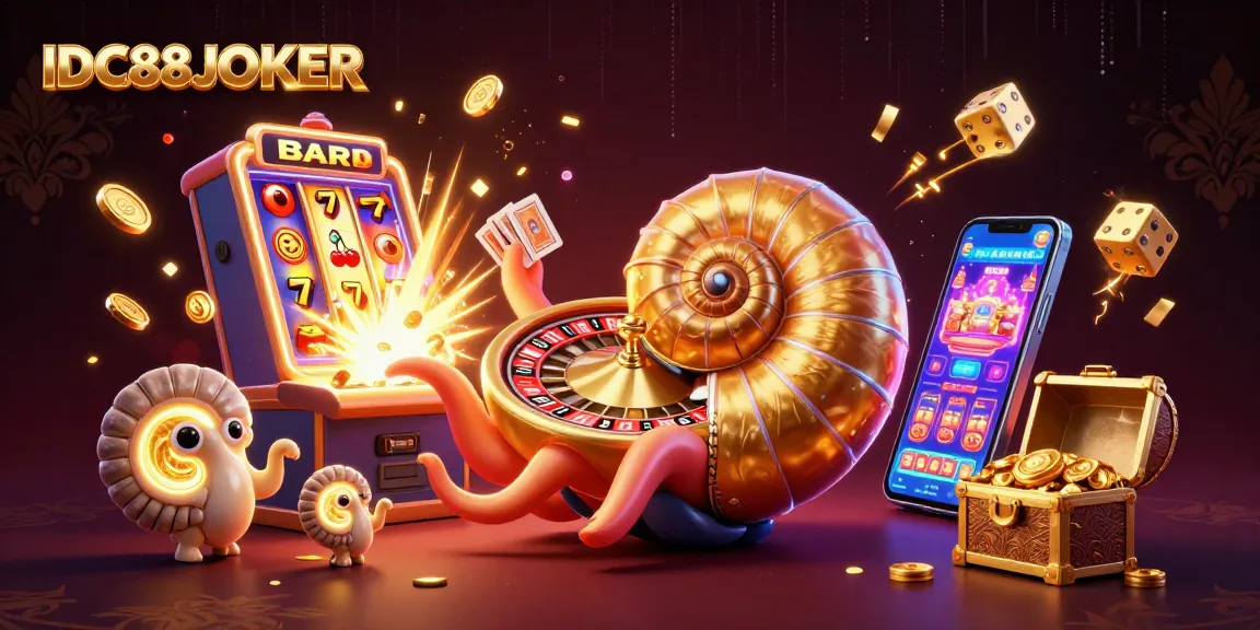 Experience thrilling gameplay with IDC88JOKER's vibrant 3D casino scene bursting with jackpots and excitement.