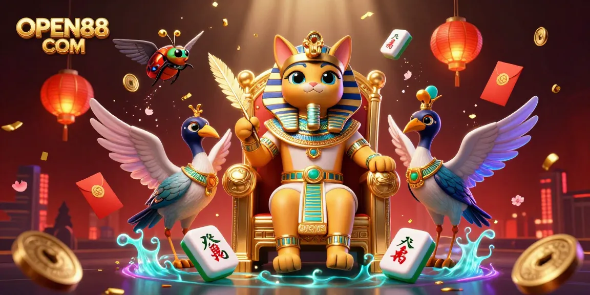 Experience thrilling gaming action with OPEN88 COM featuring vibrant casino elements and dynamic characters.