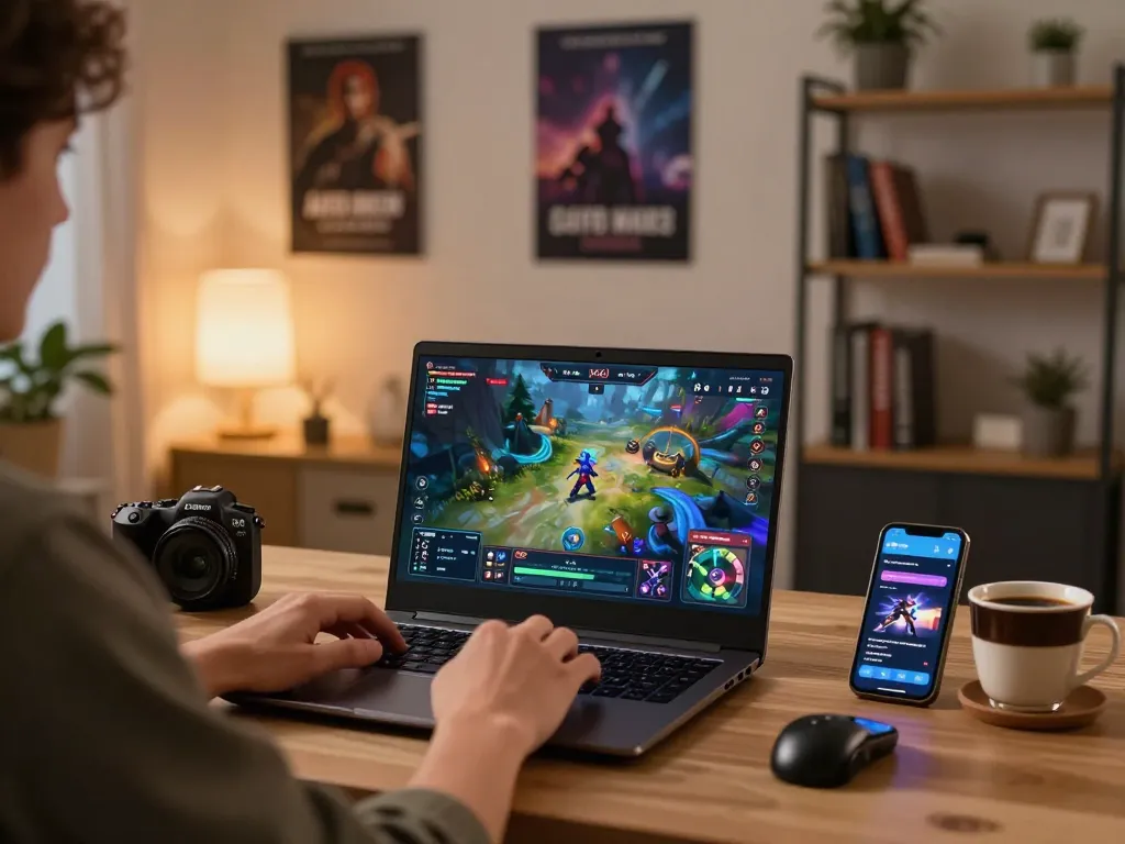 Participating in Pragmatic Play Demo x500 gameplay in a cozy home office setup with a laptop display.