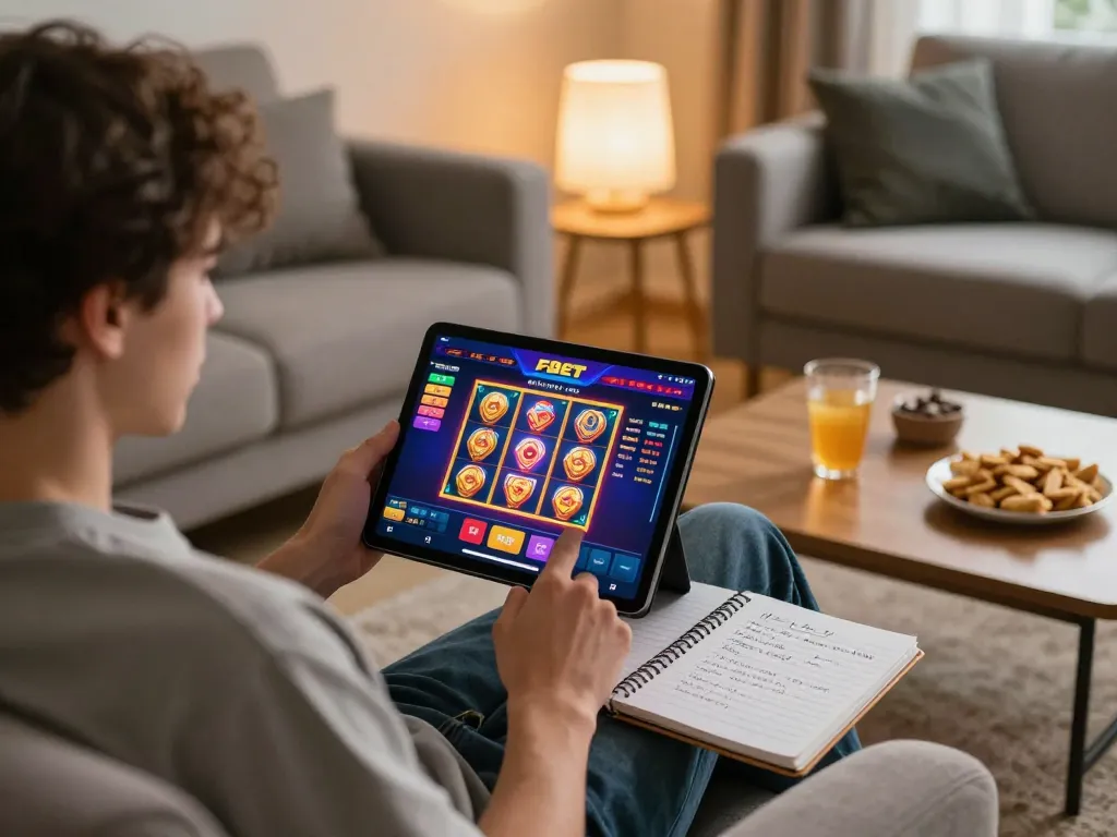 Enjoying mobile gaming at home with F8BET, showcasing vibrant online casino experience.