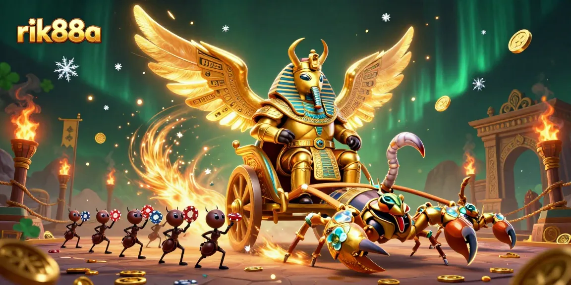 Experience thrilling gaming at rik88a with vibrant casino-themed art and golden characters.
