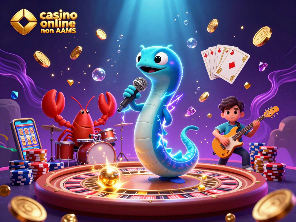 Il fantastico spettacolo di un DJ elettrico con i suoi musicisti in un casinò sottomarino, con tema di casinò online non AAMS.
