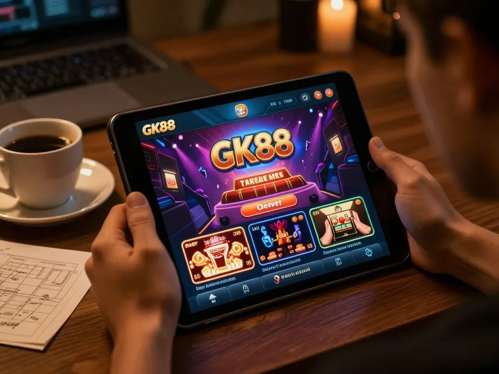 Engage with GK88 online casino gaming on a modern tablet, showcasing an immersive user experience.