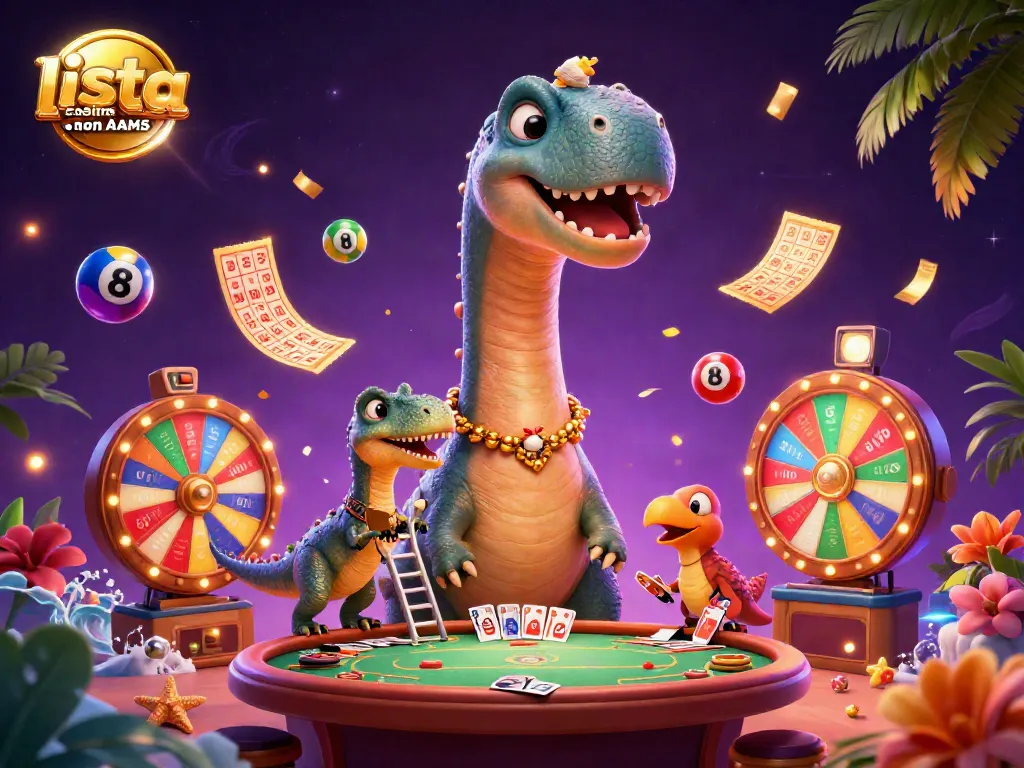 Giocando nel miglior casino online non AAMS: brontosauro che osserva un tavolo di poker con carte