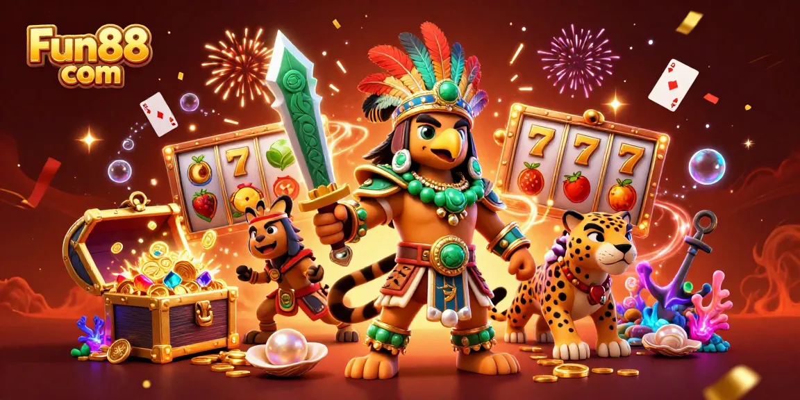 Spin to win with Fun88 com in this vibrant 3D slot-themed casino scene.