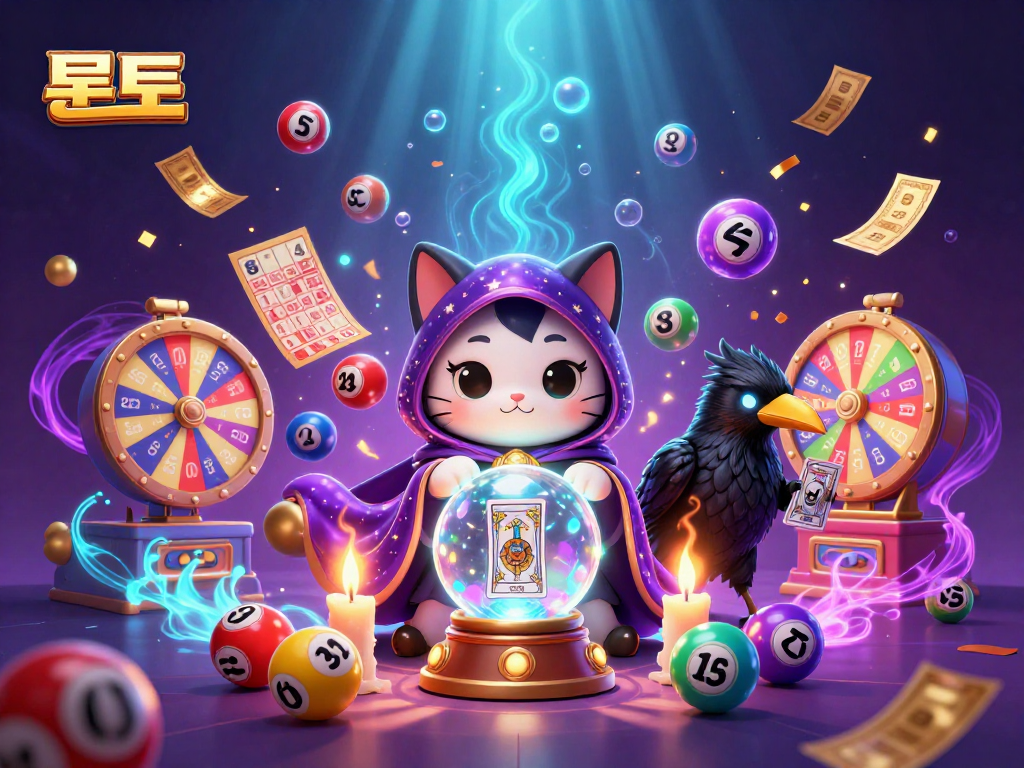 Enhance your 롤토토 gaming experience with vibrant lottery elements and mystical characters in a dynamic illustration.
