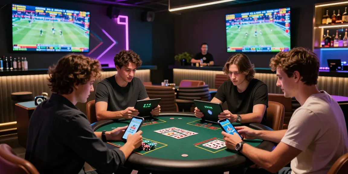 Group of friends enjoying online betting on oxbet platform in a modern gaming lounge