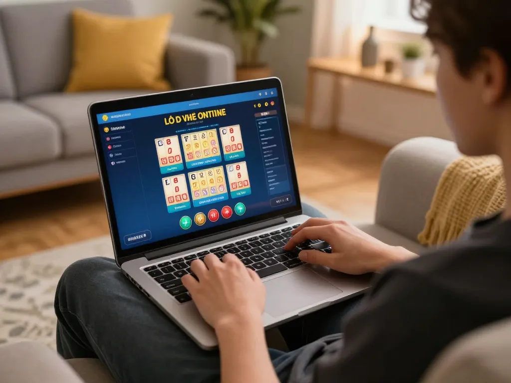 Lô đề online gameplay in a cozy home setting with a laptop and strategic notes.