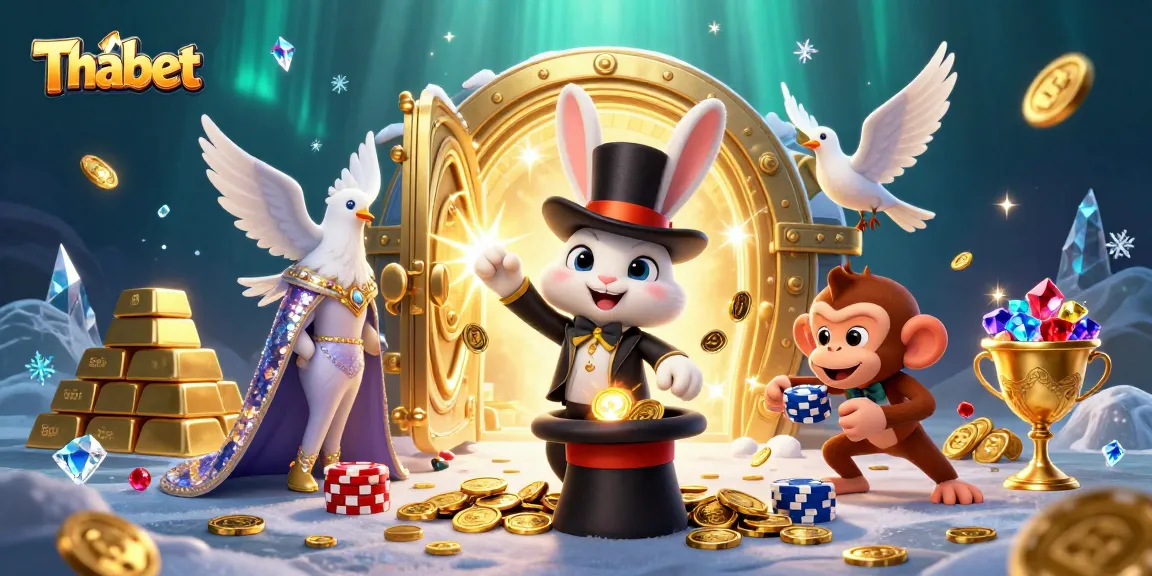 Experience winning thrills at Thabet with a vibrant 3D illustration of magical casino fun.