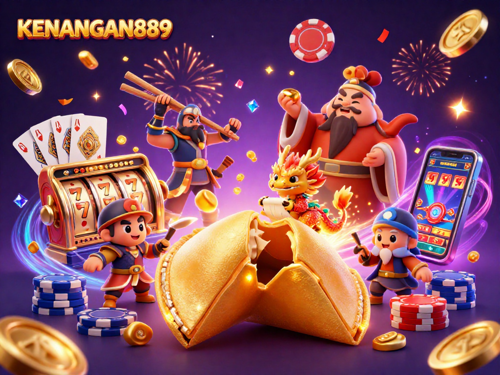 Spin to win at KENANGAN889 with vibrant gaming elements and a whimsical dragon in 3D!