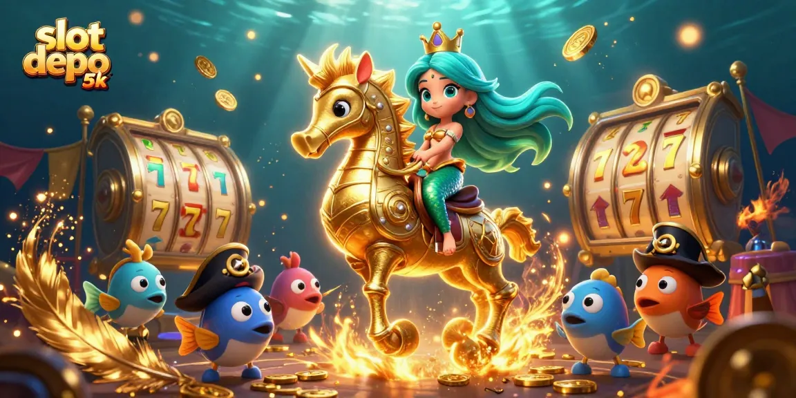 Experience the thrill of slot depo 5k with a vibrant 3D mermaid princess scene and dynamic casino elements.