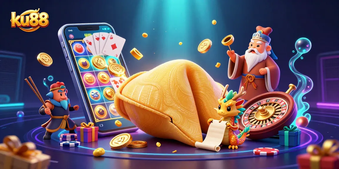 Experience the thrill of ku88 with a vibrant, dynamic casino scene featuring whimsical characters amidst exhilarating gaming elements.