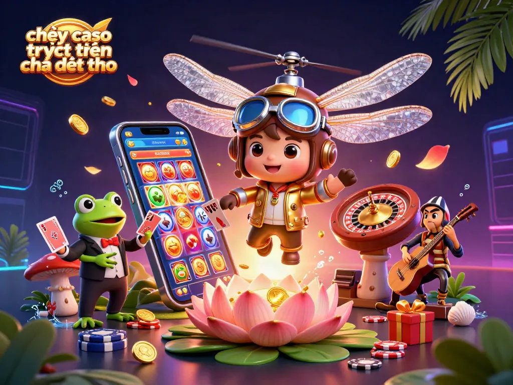 Chơi casino trực tuyến trên điện thoại với các trò chơi hấp dẫn và khung cảnh đầy màu sắc.
